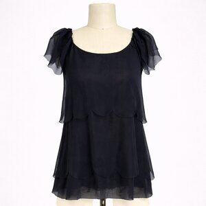 Stella McCartney Navy Silk Chiffon Tiered Blouse Sleeveless Designer Top